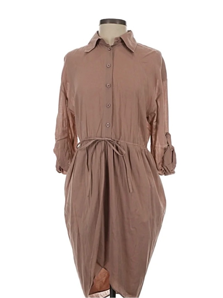 Alice And Olivia Taupe Silk Chiffon Drawstring Dress